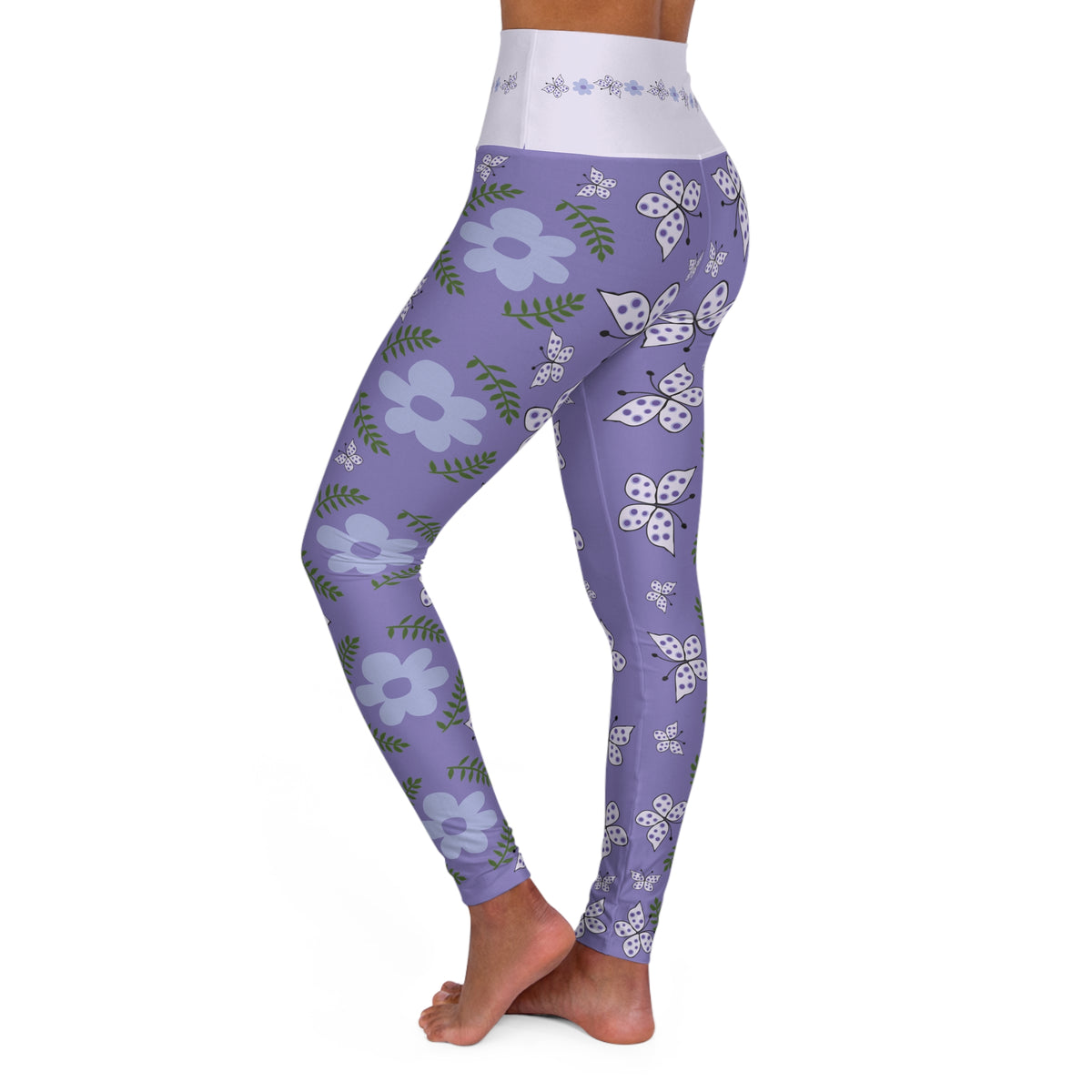 Butterfly Yoga High Waisted Leggings in purple and white