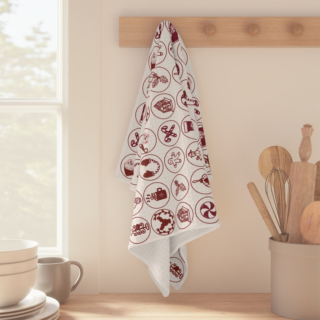 Vintage Red Holiday Motif Hand Designed Kitchen Microfiber Tea Towel
