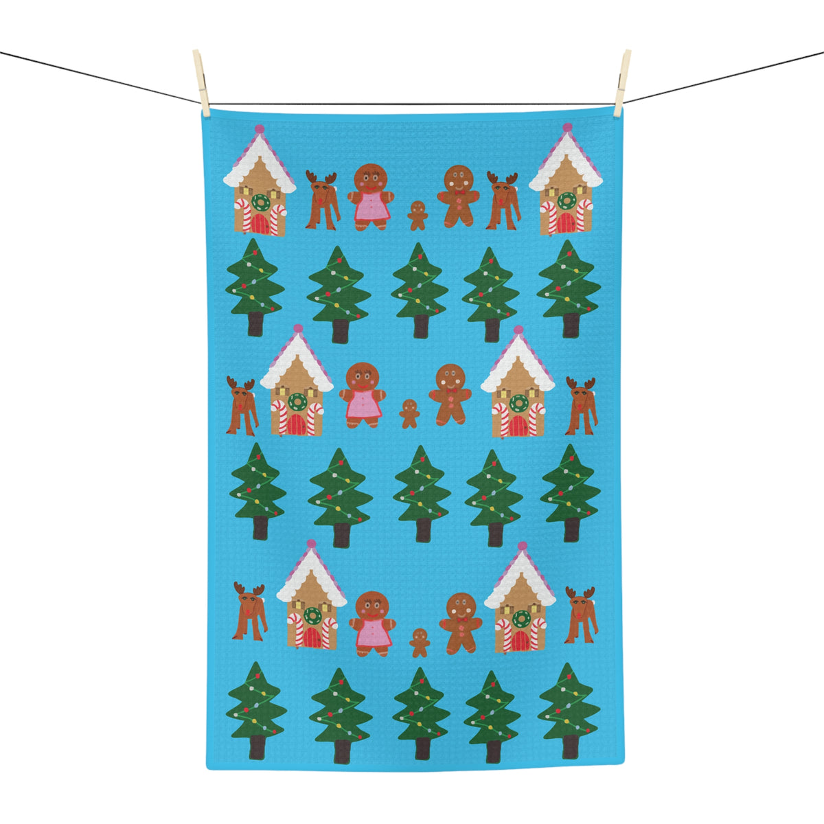 Christmas Gingerbread Village and Tree Pattern Microfiber Tea Towel