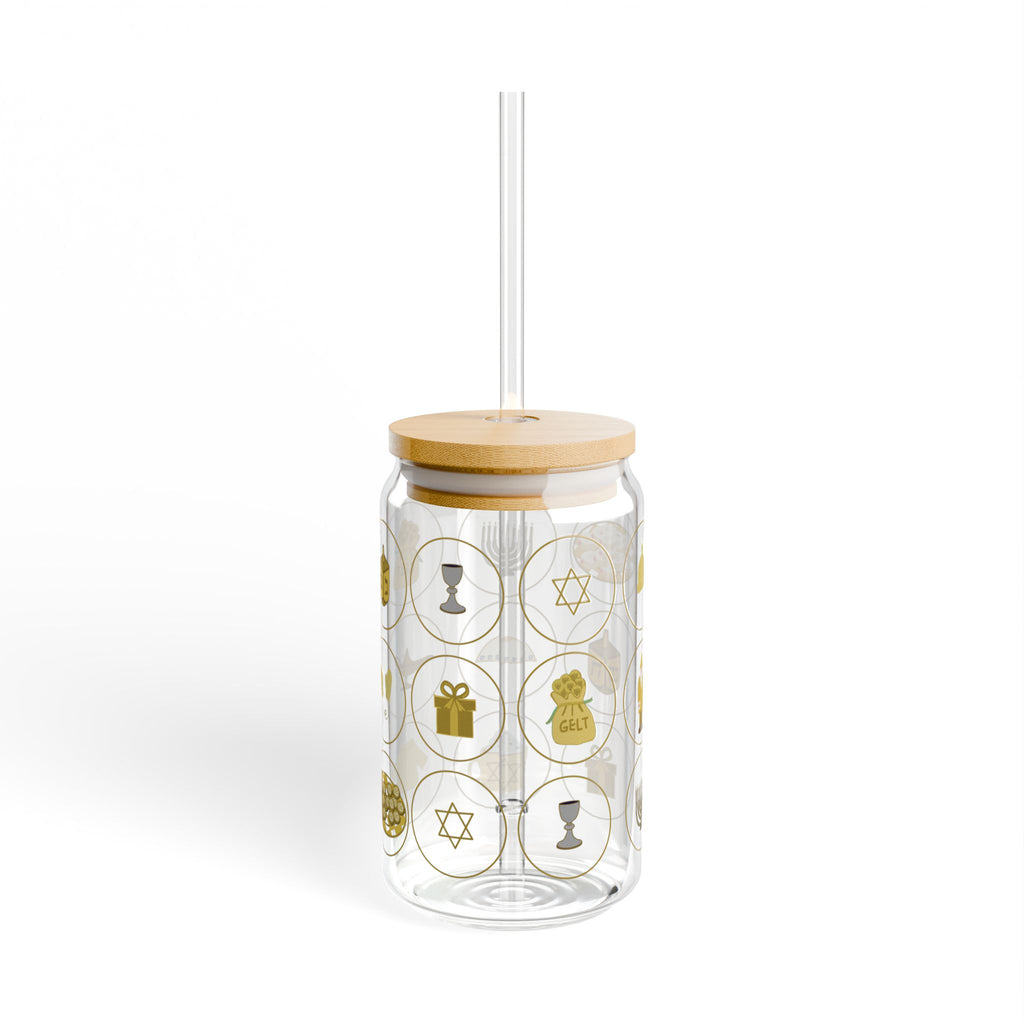 Chanukah Menorah & Dreidel 16oz Sipper Glass
