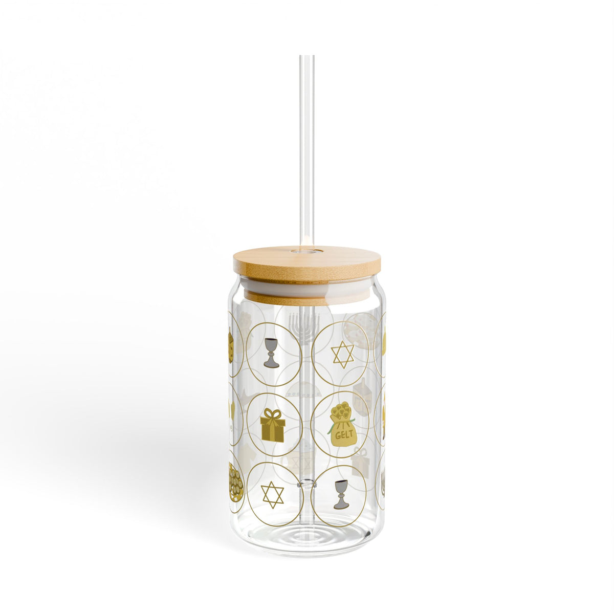 Chanukah Menorah & Dreidel 16oz Sipper Glass