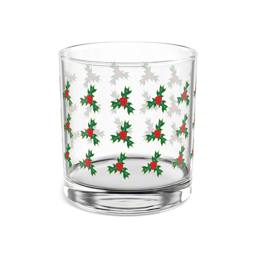 Holly Berry Pattern Rocks Glass, 10oz