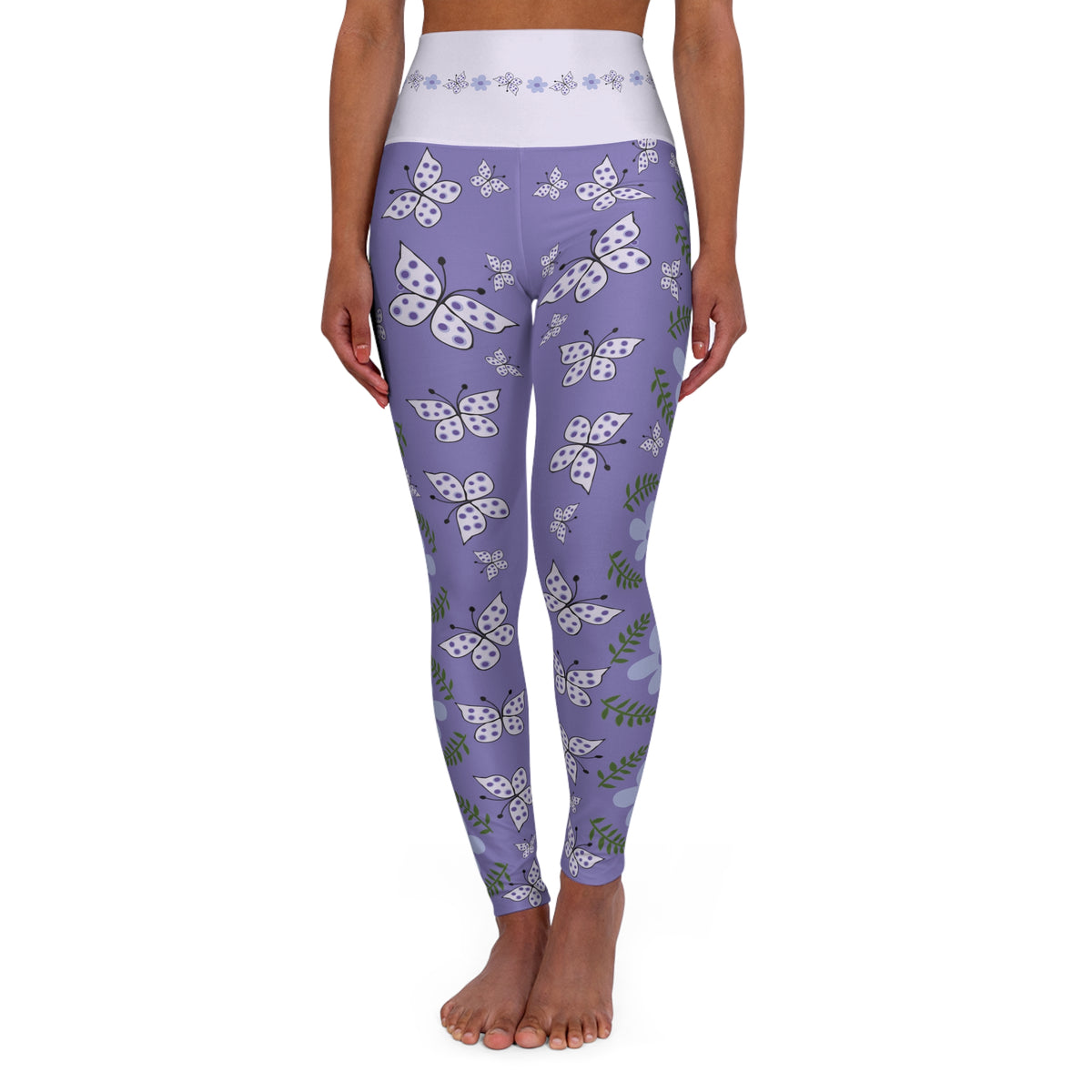Butterfly Yoga High Waisted Leggings in purple and white