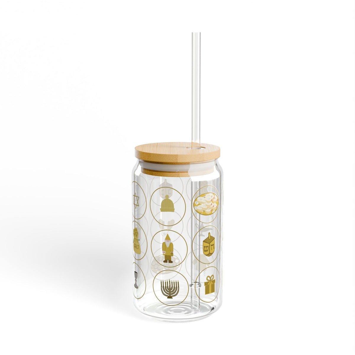 Chanukah Menorah & Dreidel 16oz Sipper Glass