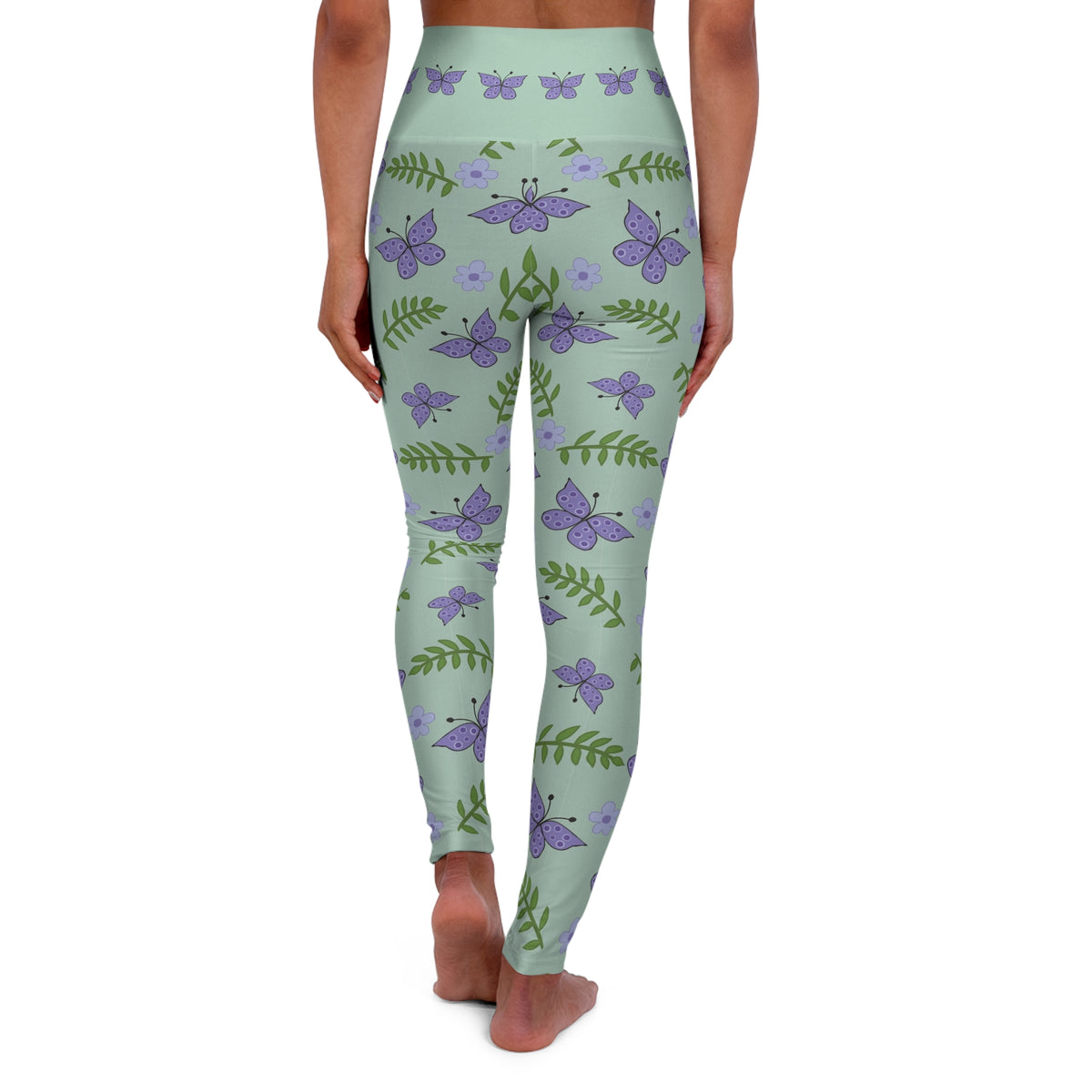 Lavender Butterfly Floral High Waisted Leggings | Botanical Yoga Leggings