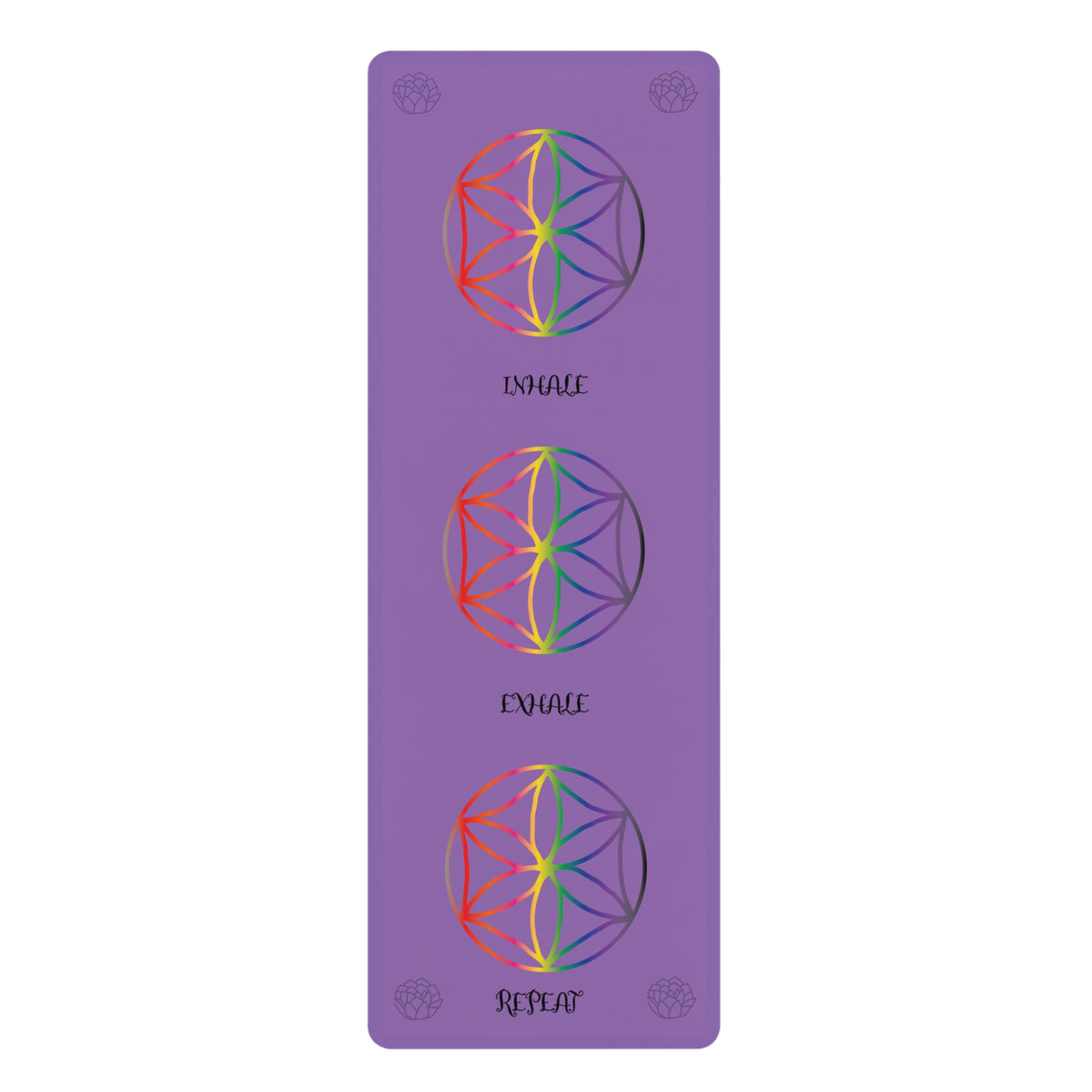 Purple Rainbow Flower of Life Inhale Exhale Repeat Yoga Mat