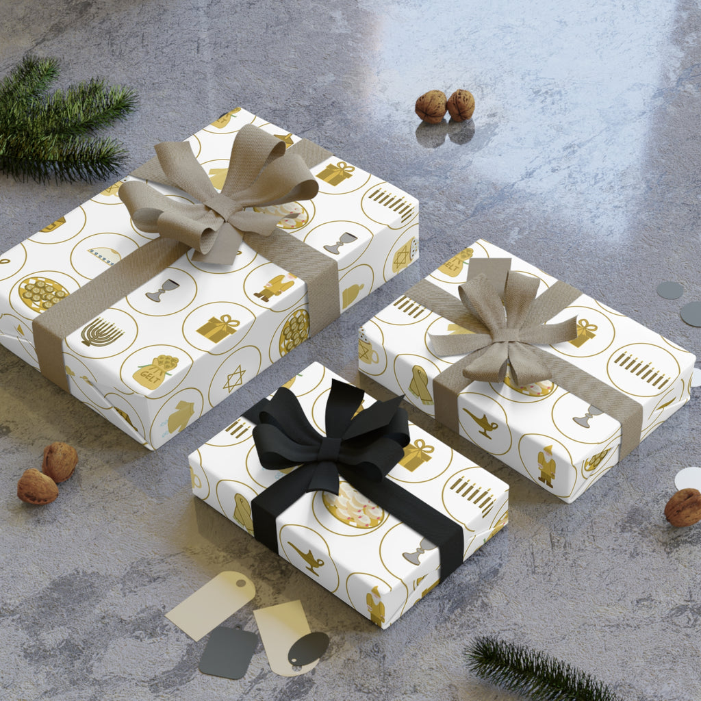 Chanukah Gift Wrapping Paper Roll – Elegant Gold Celebration motif patterns