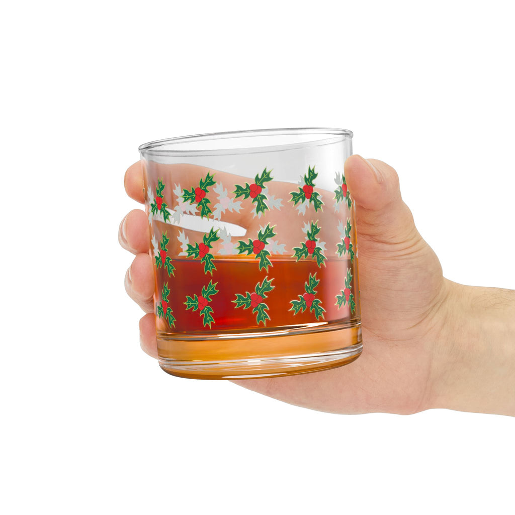 Holly Berry Pattern Rocks Glass, 10oz