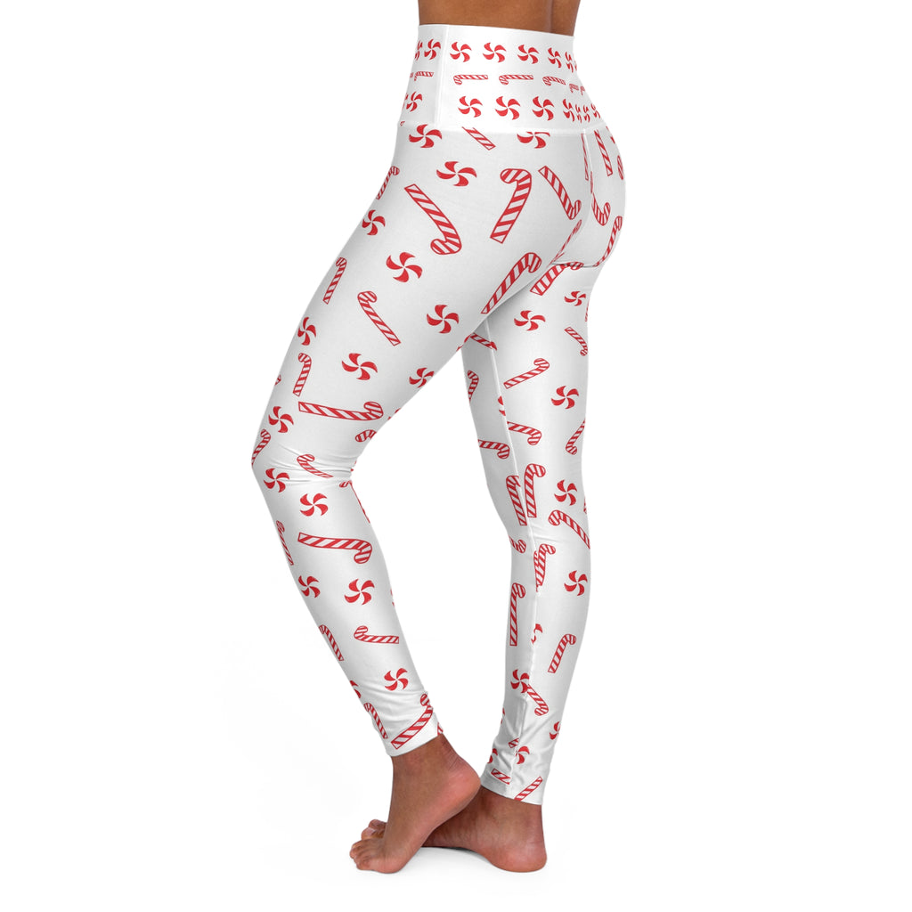 Candy Cane Pattern Leggings High Waisted Yoga Leggings | Christmas Holiday Print