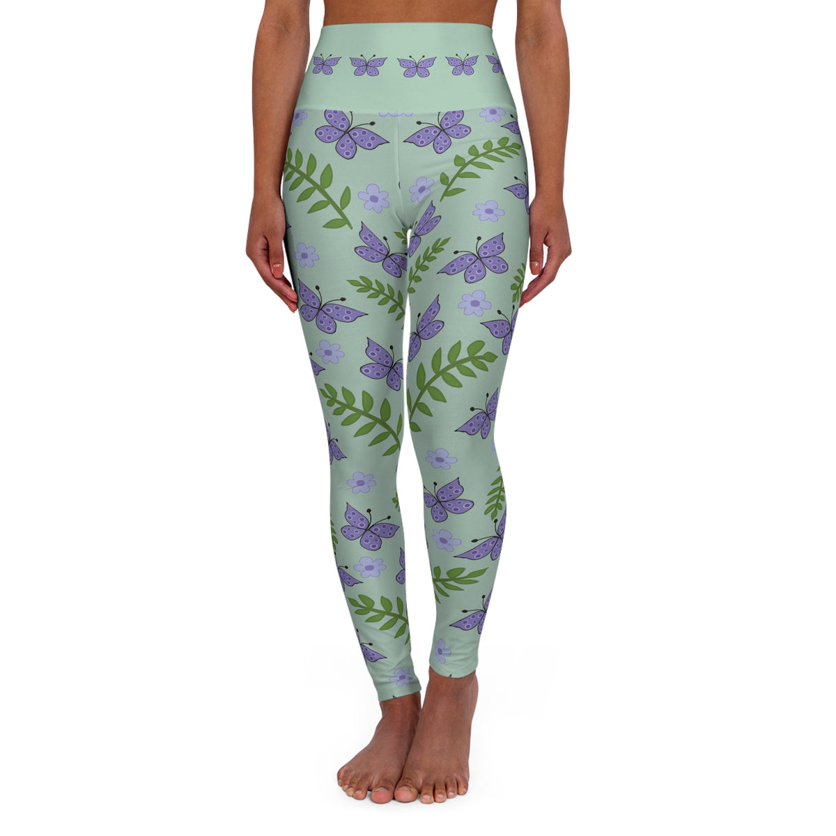 Lavender Butterfly Floral High Waisted Leggings | Botanical Yoga Leggings