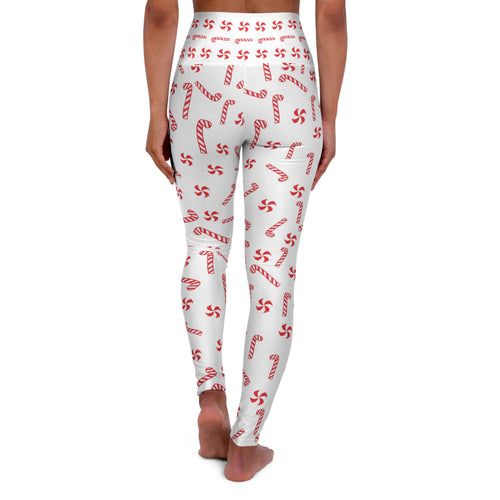 Candy Cane Pattern Leggings High Waisted Yoga Leggings | Christmas Holiday Print