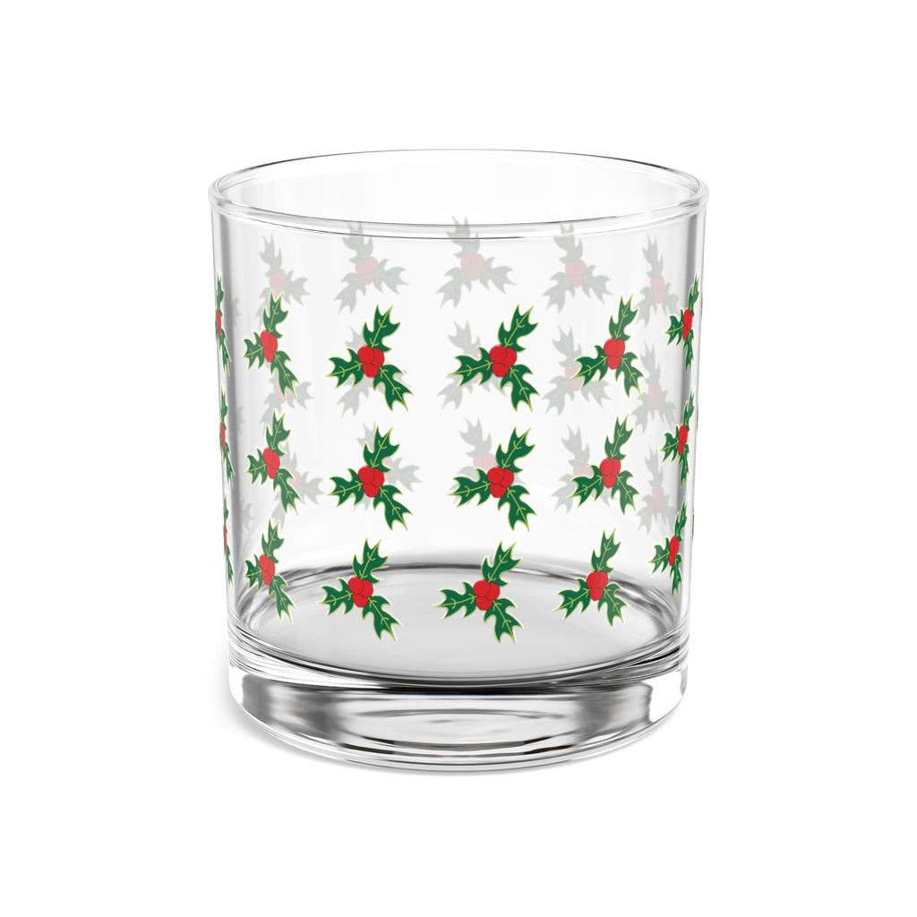 Holly Berry Pattern Rocks Glass, 10oz