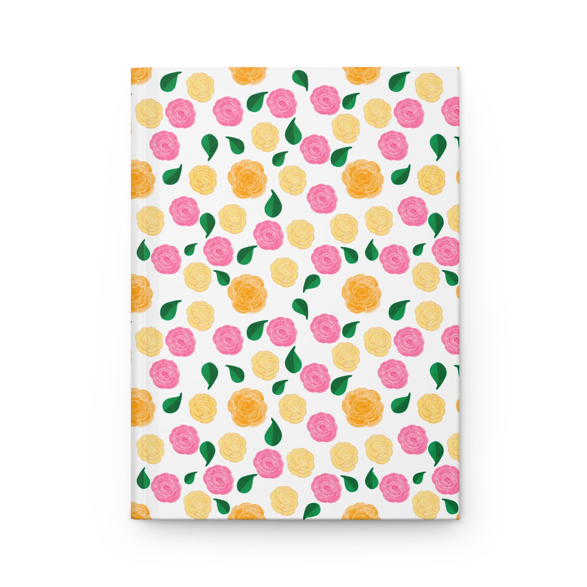 Floral Pink and Yellow Rose Pattern Hardcover Journal | Floral Notebook, Matte Cover