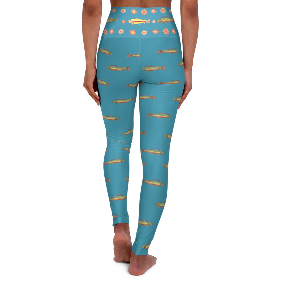 Trout Fishing  Hand Designed Pattern High Waisted Yoga Leggings