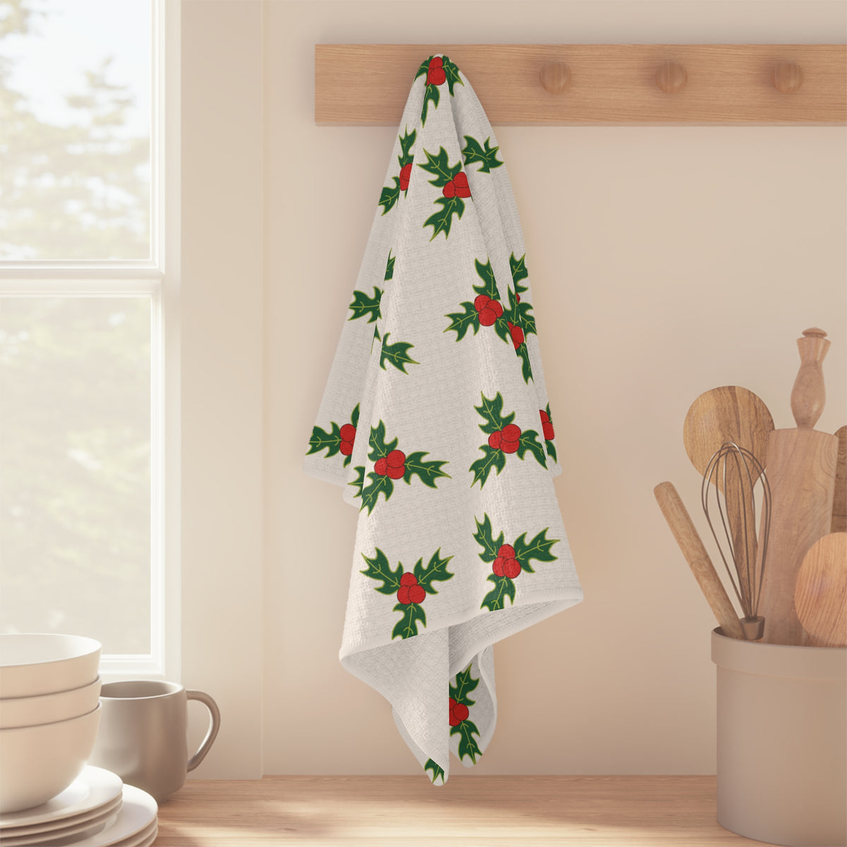 Holly Leaf Pattern Tea Towel