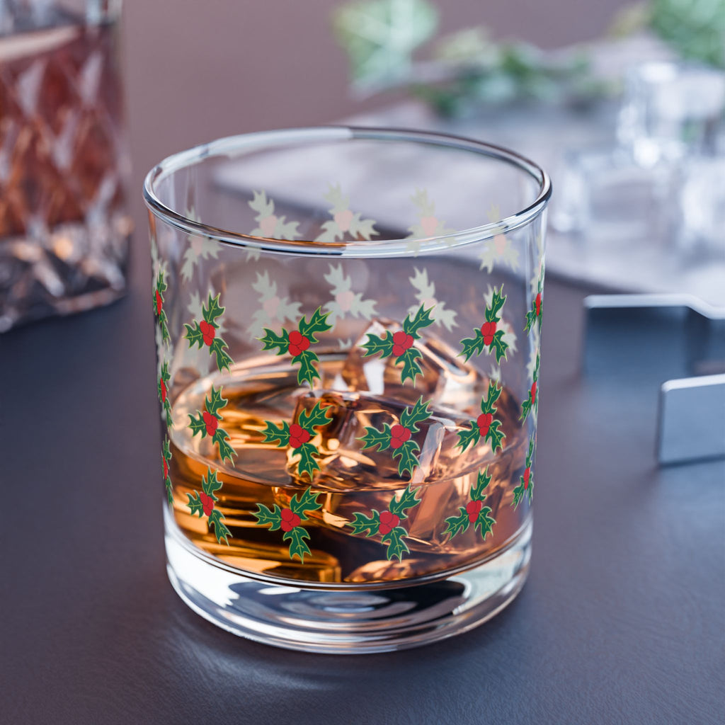Holly Berry Pattern Rocks Glass, 10oz