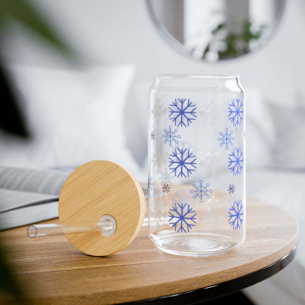 Snowflake glass sipping can  16oz