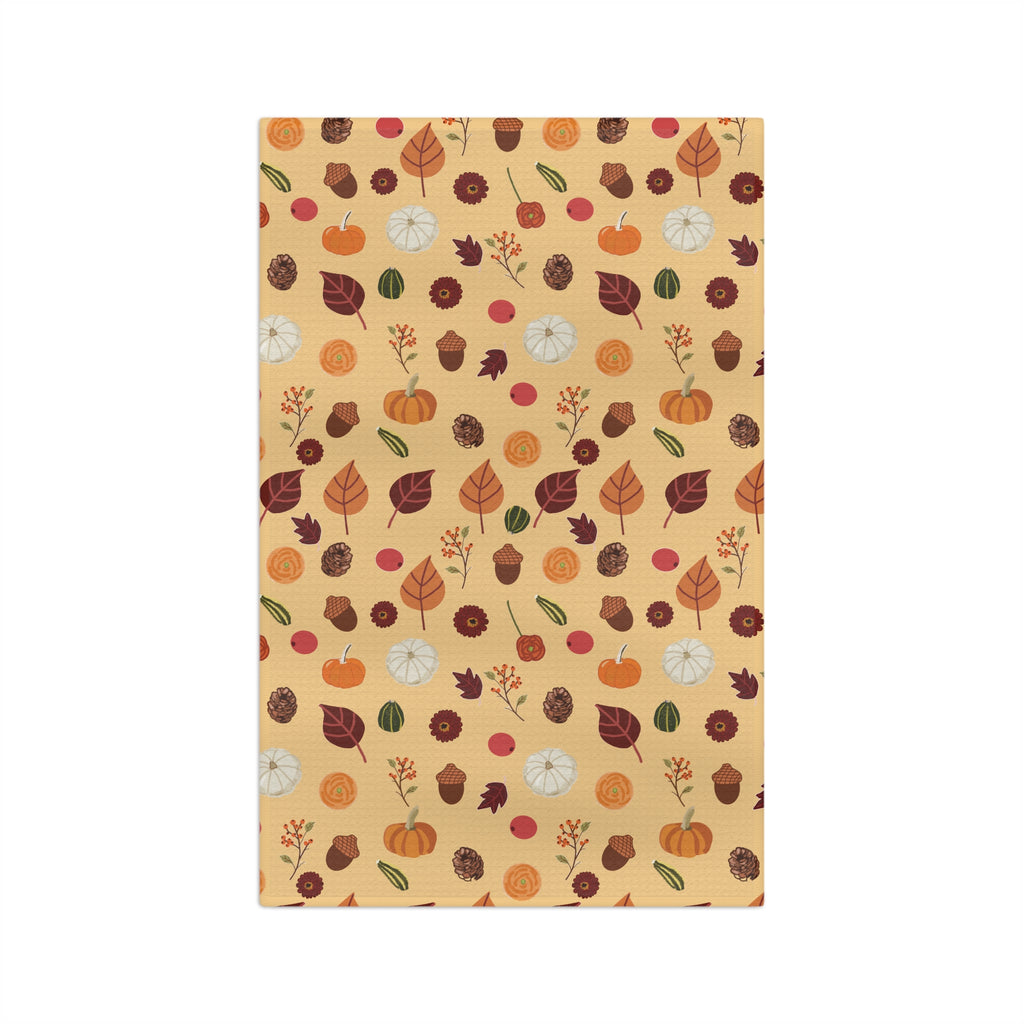Autumn Leaves, Acorns and Pumpkins Hand Designed Microfiber Tea Towel