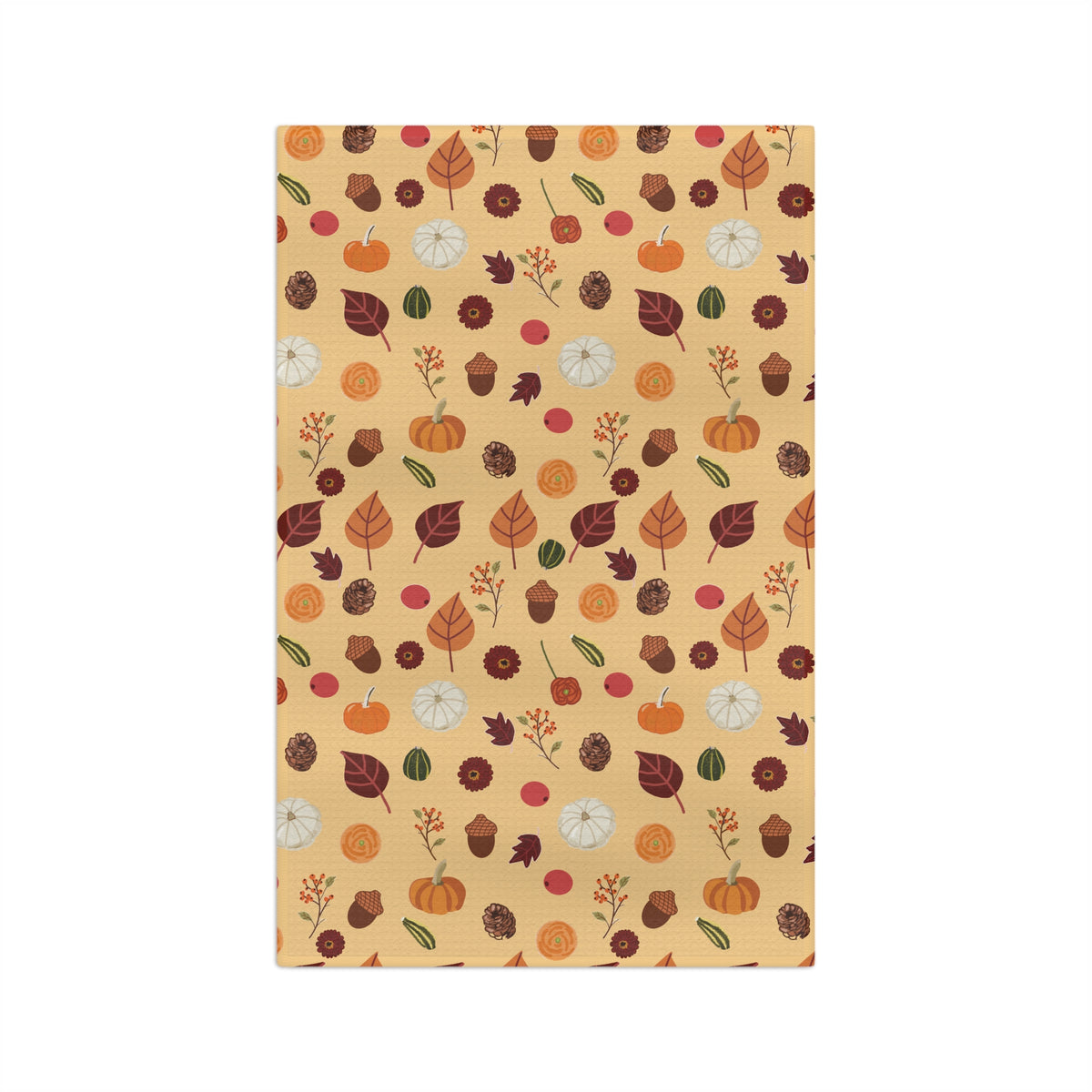 Autumn Leaves, Acorns and Pumpkins Hand Designed Microfiber Tea Towel