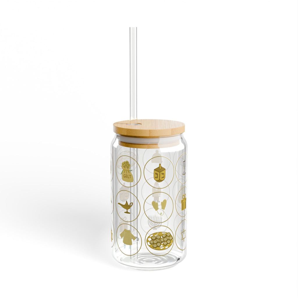 Chanukah Menorah & Dreidel 16oz Sipper Glass
