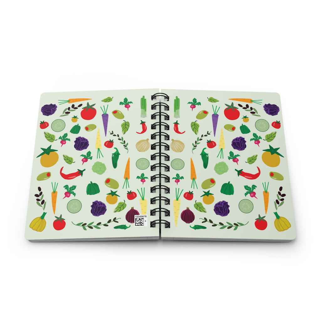 Colorful Veggie Pattern Small Spiral Notebook | Vegetable Illustration Journal