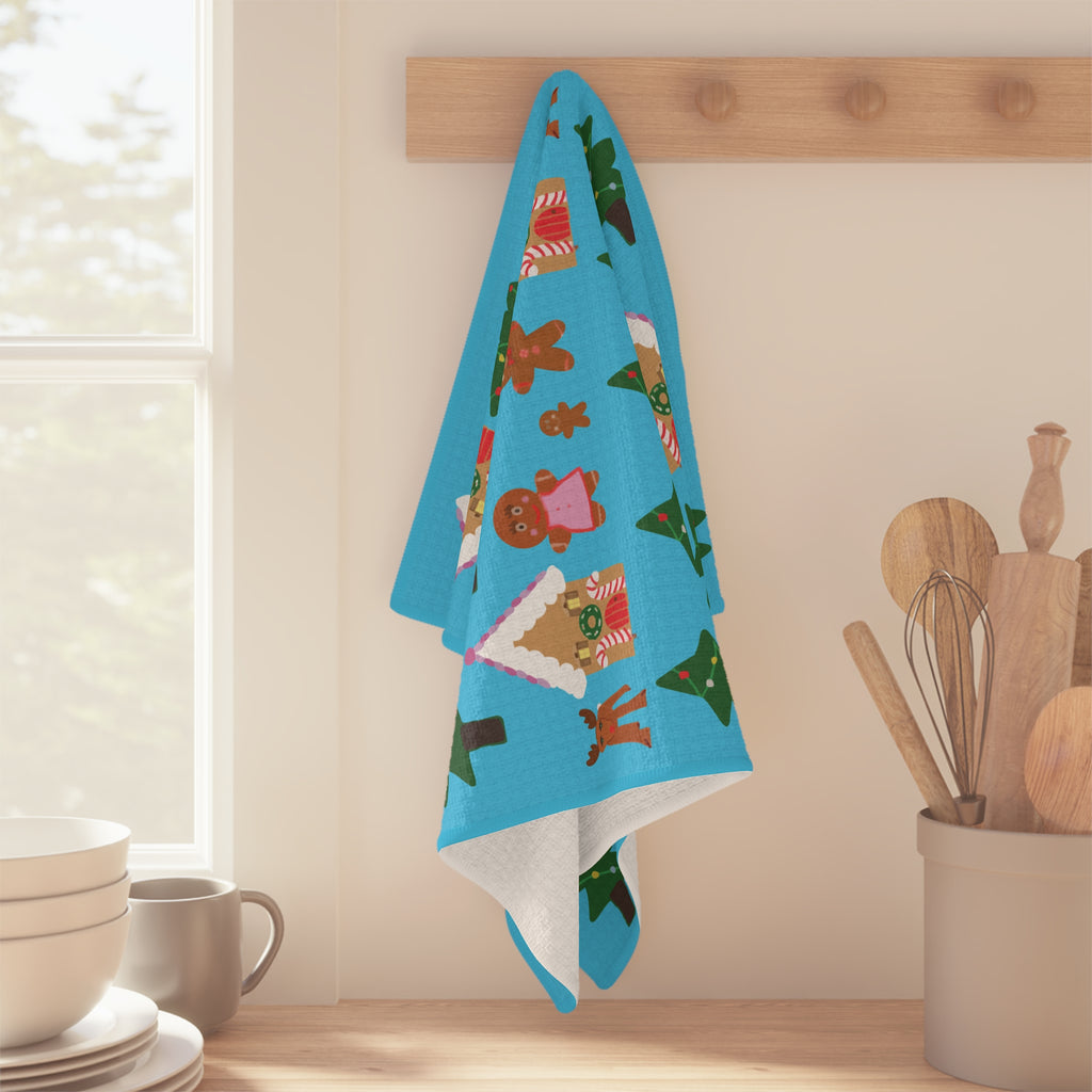 Christmas Gingerbread Village and Tree Pattern Microfiber Tea Towel