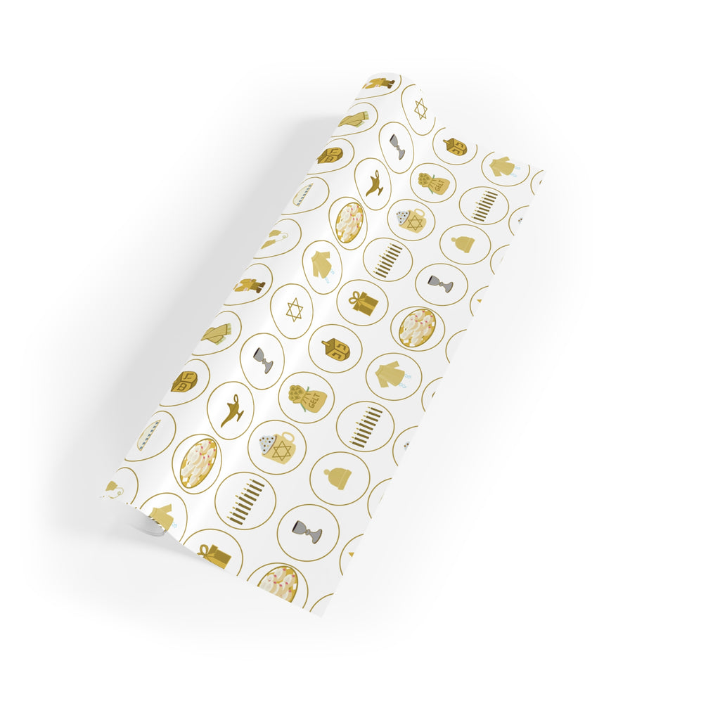 Chanukah Gift Wrapping Paper Roll – Elegant Gold Celebration motif patterns
