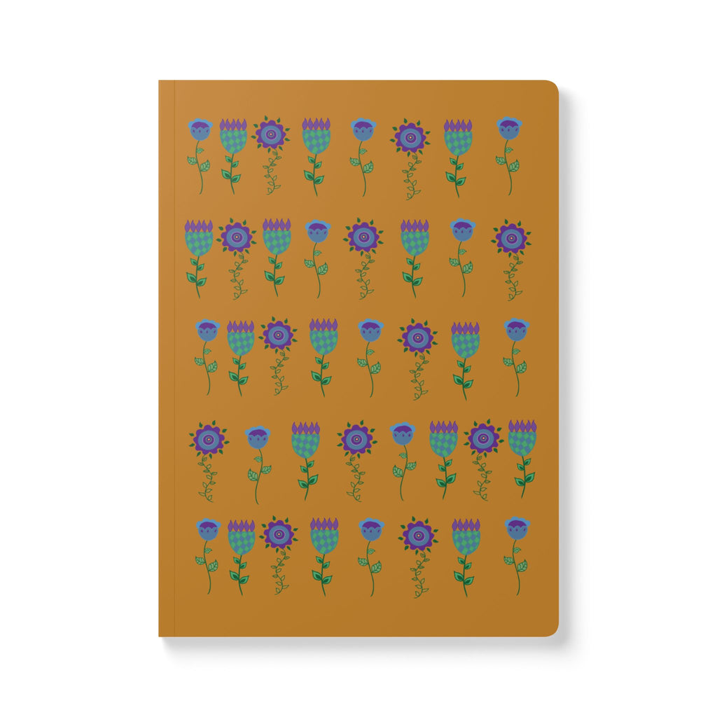 Funky Floral Pattern Journal softcover notebook | Boho Flower Grid