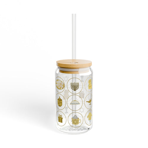 Chanukah Menorah & Dreidel 16oz Sipper Glass