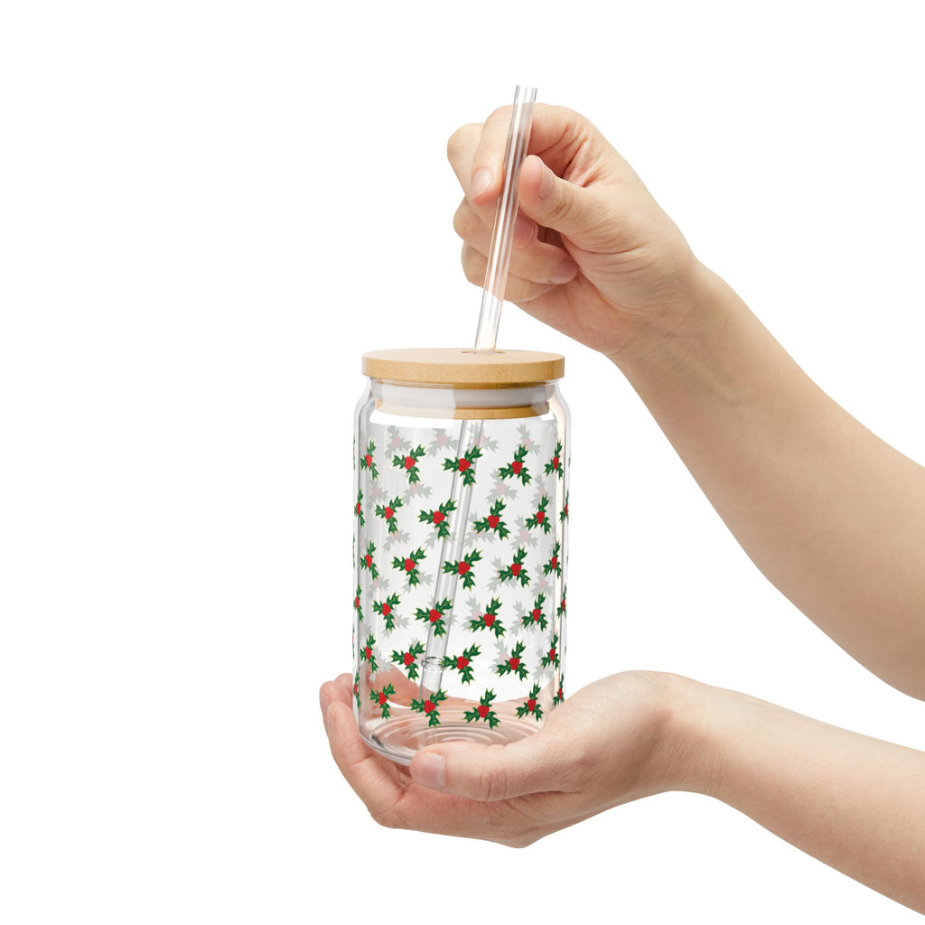 Holly Berry Pattern Sipper Glass