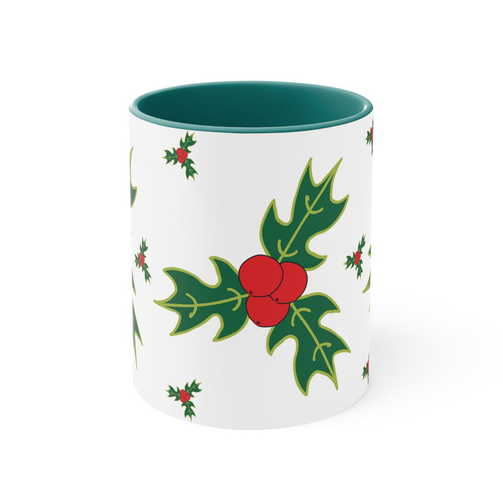 Holly and Berries Christmas Mug | Red Accent 11oz Mug