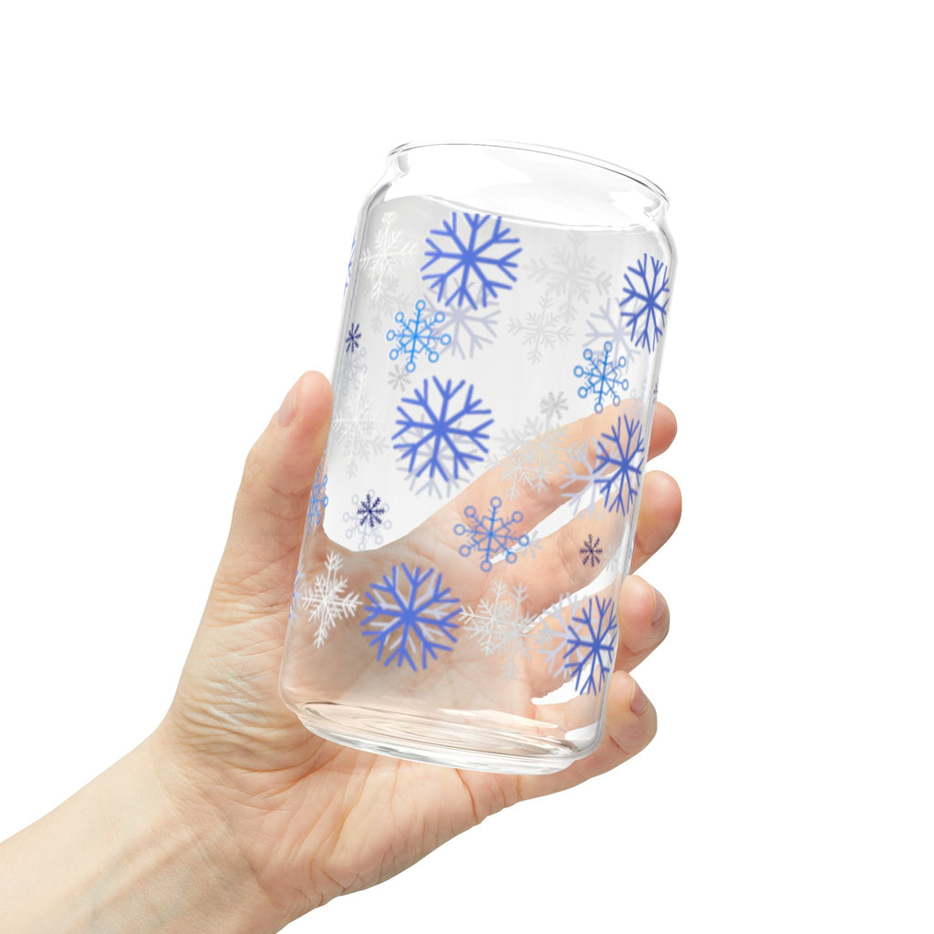 Snowflake glass sipping can  16oz