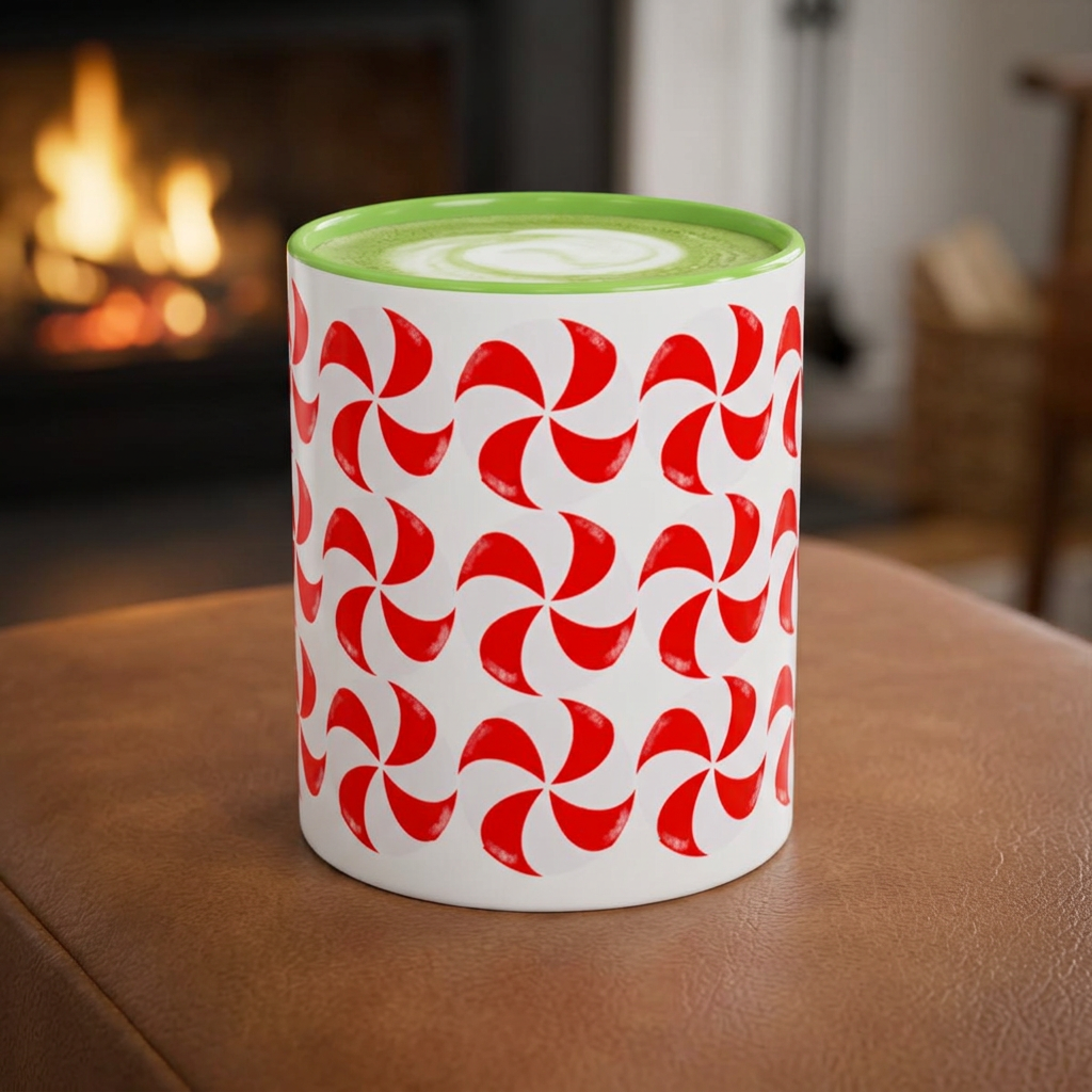 Red Peppermint Swirl Pattern Mug | Ceramic Coffee Cup