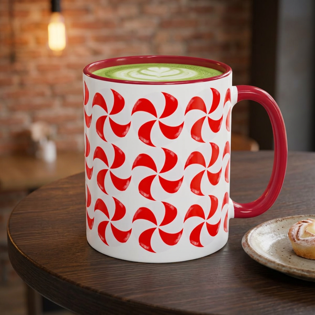 Red Peppermint Swirl Pattern Mug | Ceramic Coffee Cup