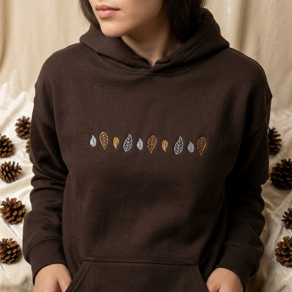Embroidered Fall Leaf  hand designed hoodie
