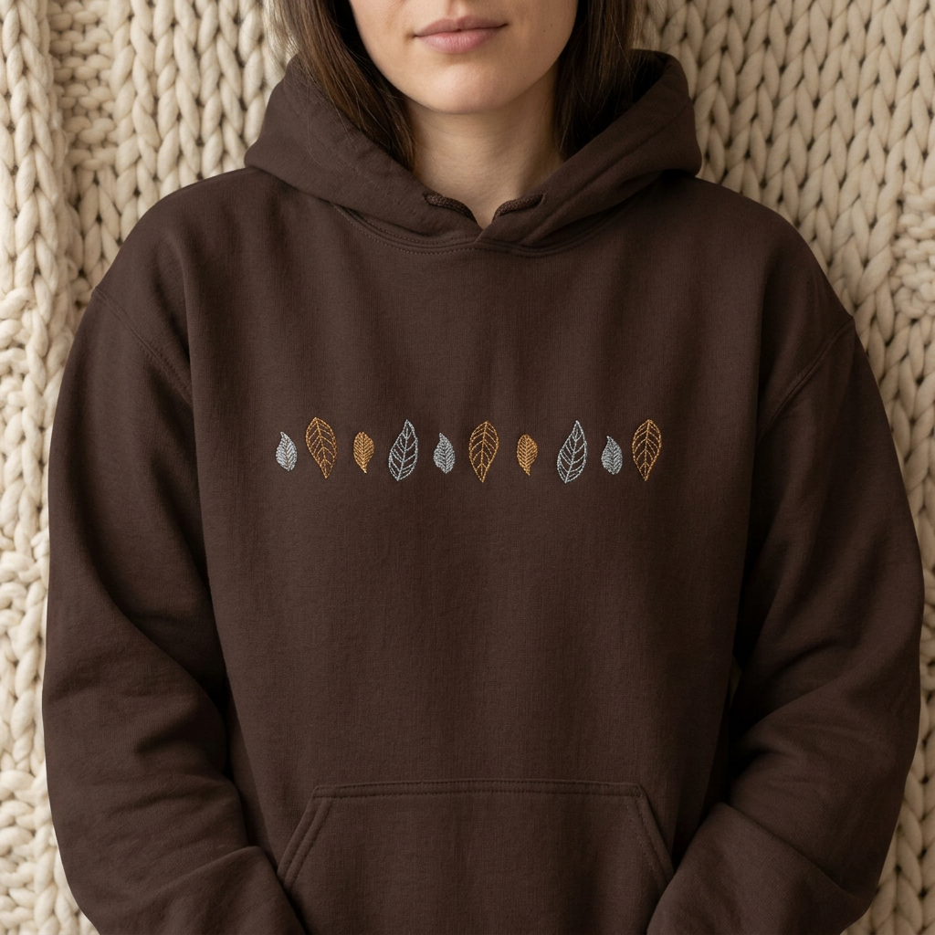 Embroidered Fall Leaf  hand designed hoodie