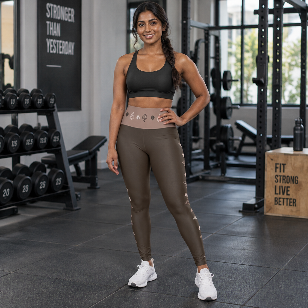 Autumn themed Leaf Motif High Waisted Athletic Leggings