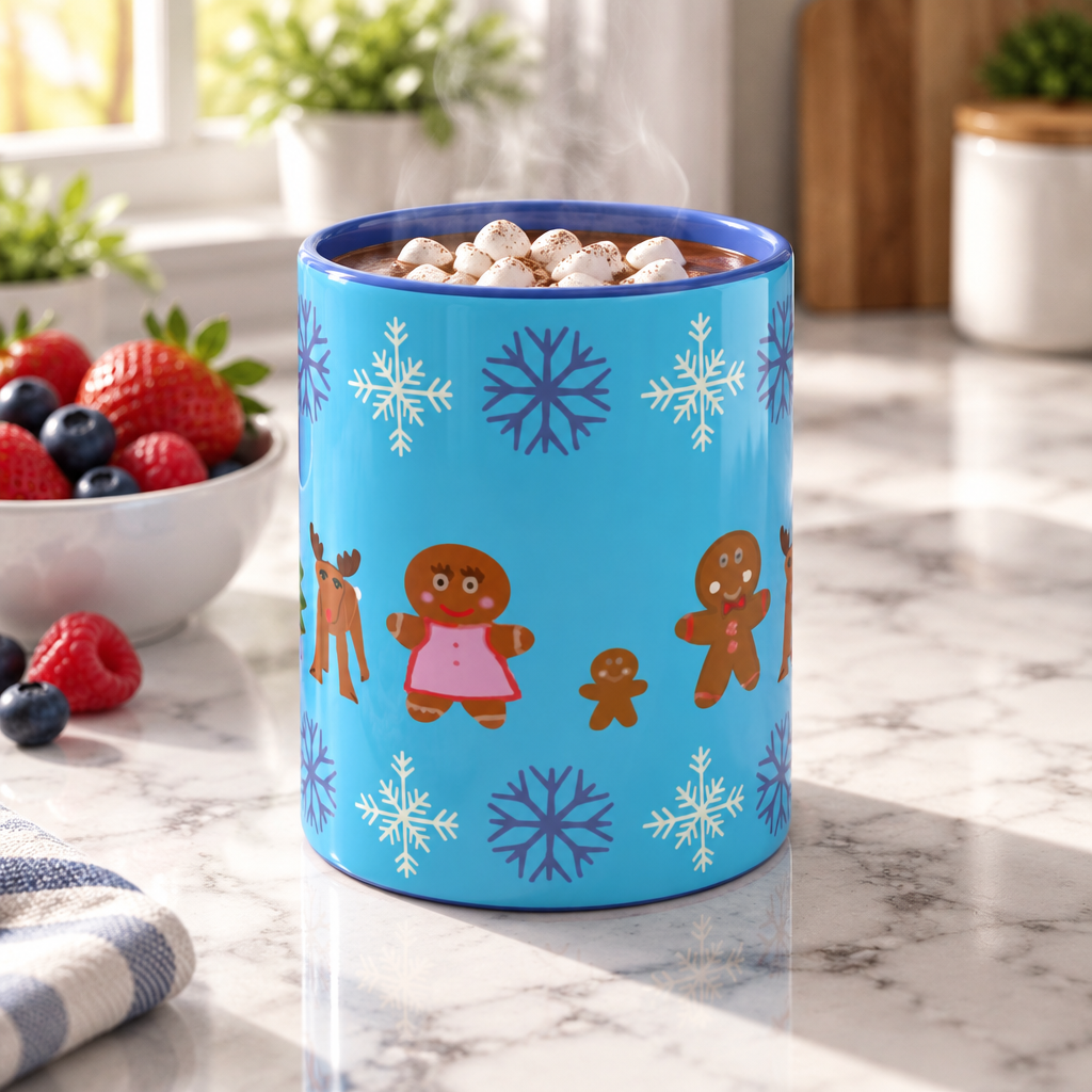 Gingerbread Family and Snowflake Holiday Mug