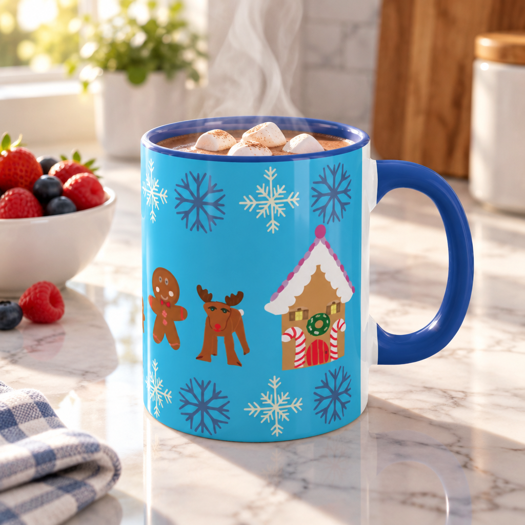 Gingerbread Family and Snowflake Holiday Mug