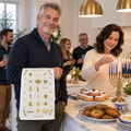 Happy Hanukkah Microfiber Tea Towel – Gold Holiday Symbols Kitchen Decor