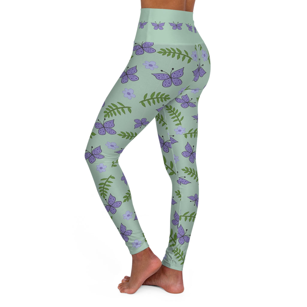 Lavender Butterfly Floral High Waisted Leggings | Botanical Yoga Leggings