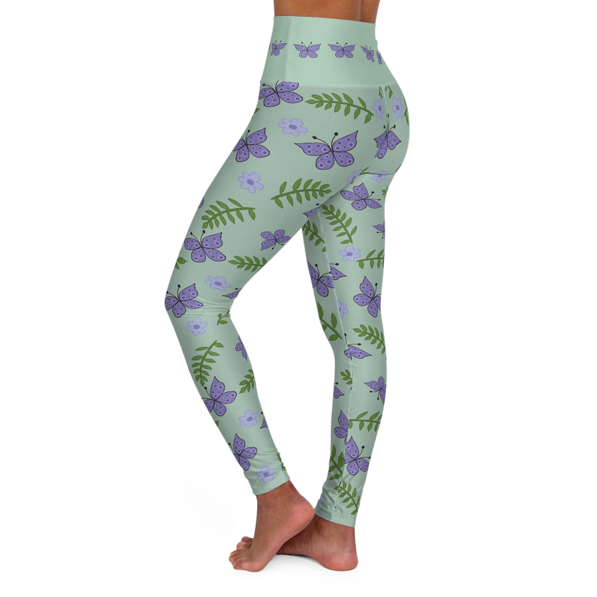 Lavender Butterfly Floral High Waisted Leggings | Botanical Yoga Leggings