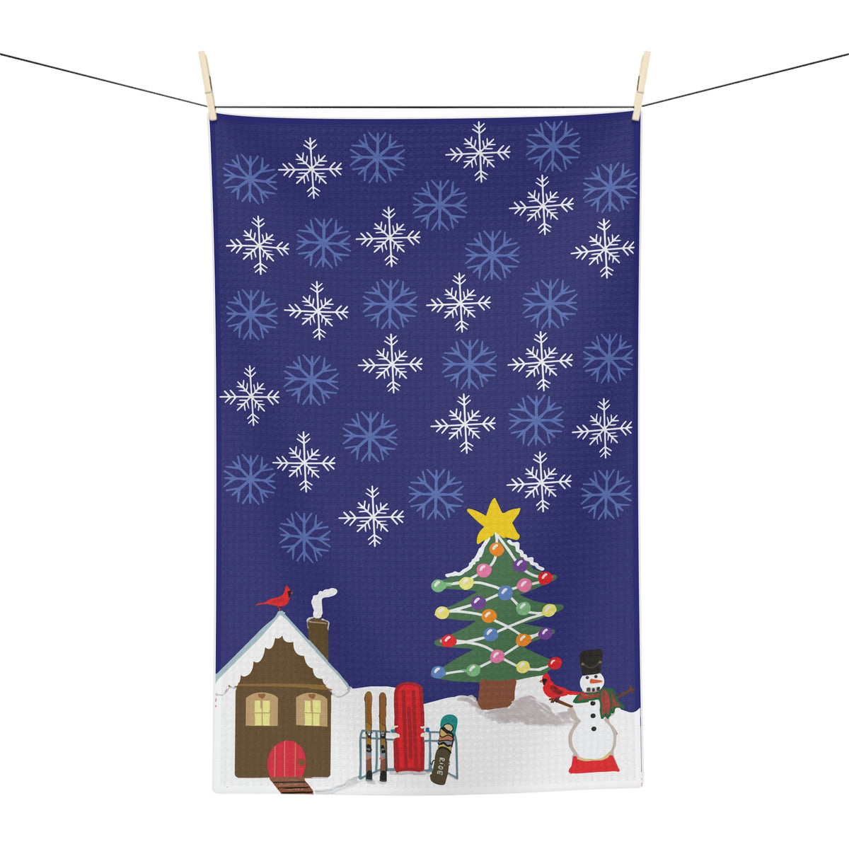 Snowman-Ski Holiday Hand Designed Tea Towel