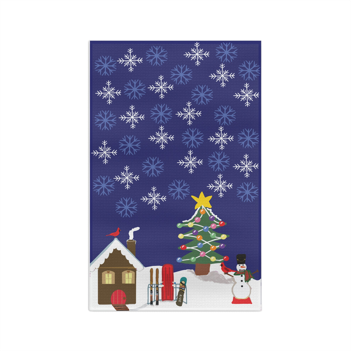 Snowman-Ski Holiday Hand Designed Tea Towel