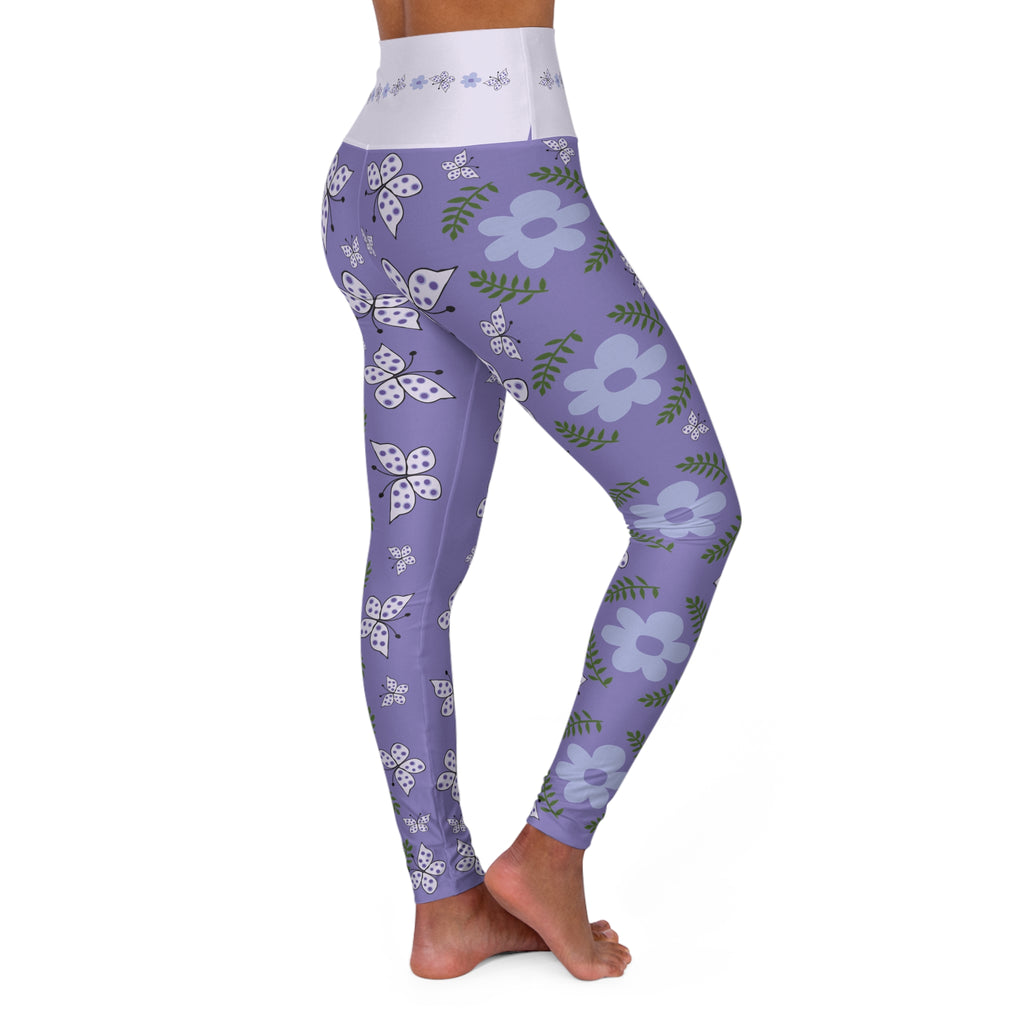 Butterfly Yoga High Waisted Leggings in purple and white