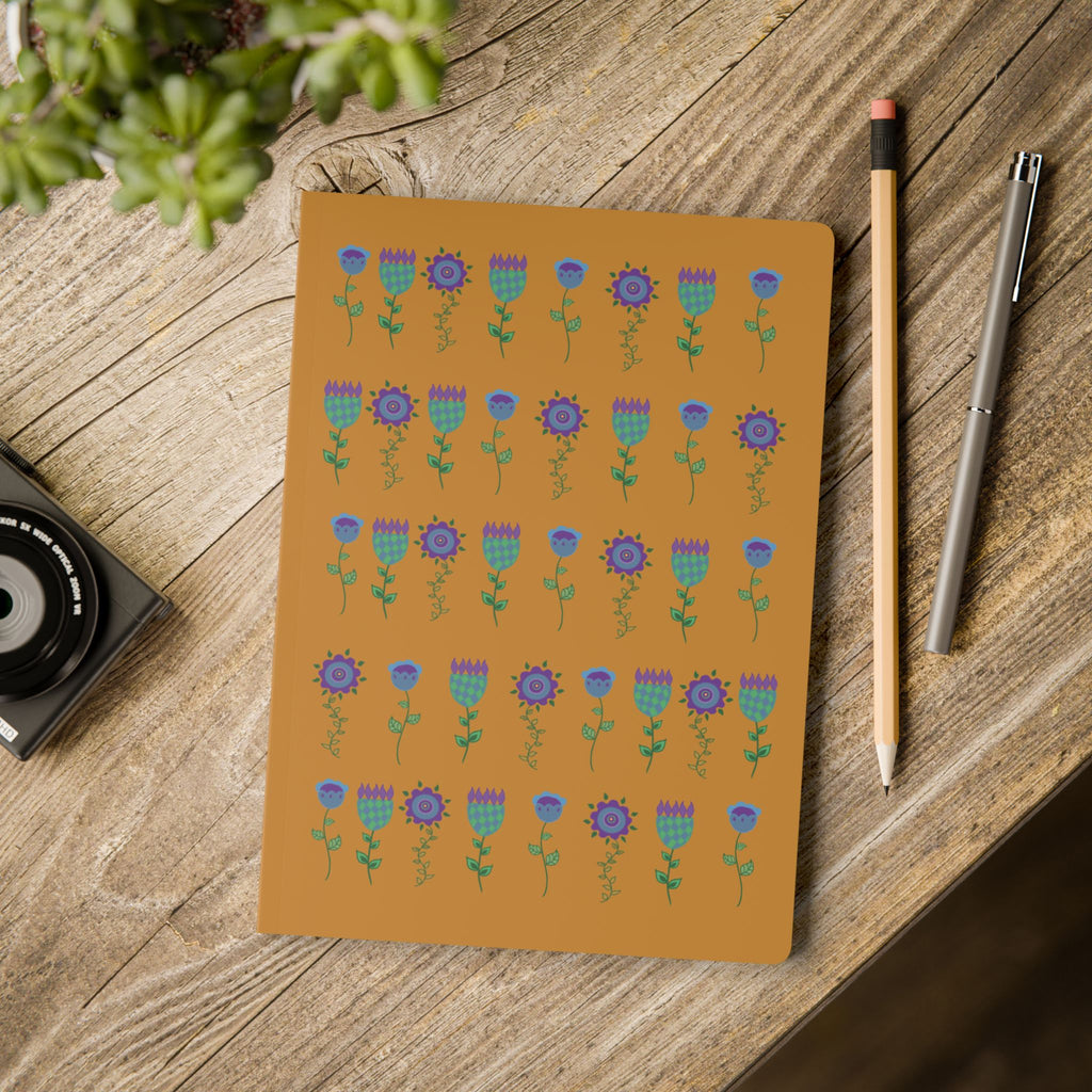 Funky Floral Pattern Journal softcover notebook | Boho Flower Grid