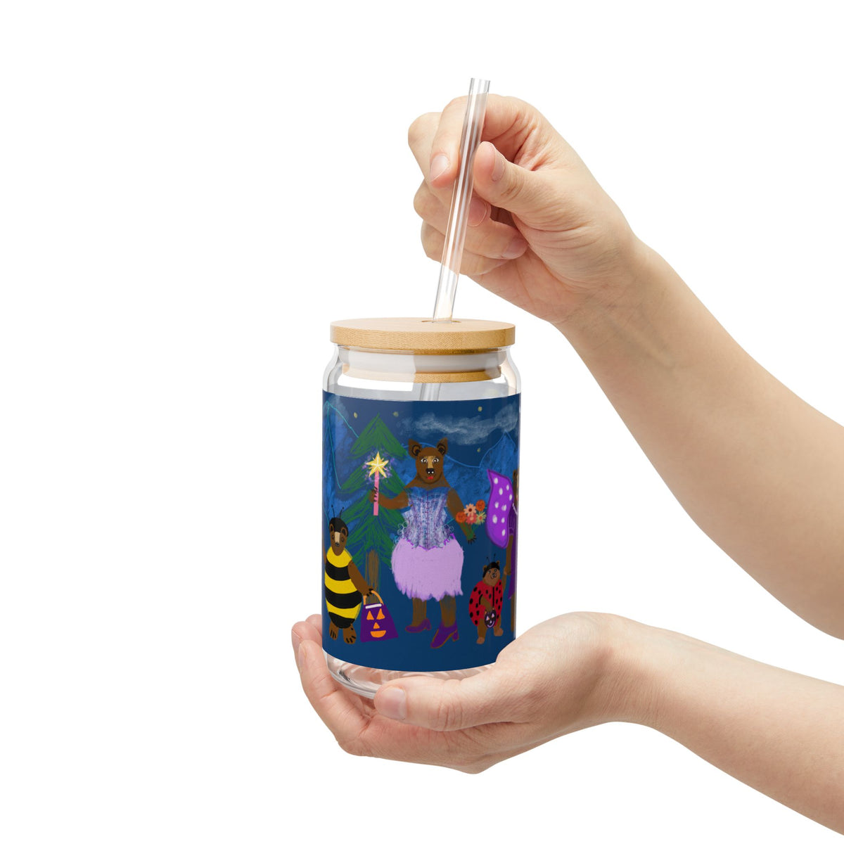 Halloween Bears in Costumes Glass Can  16oz