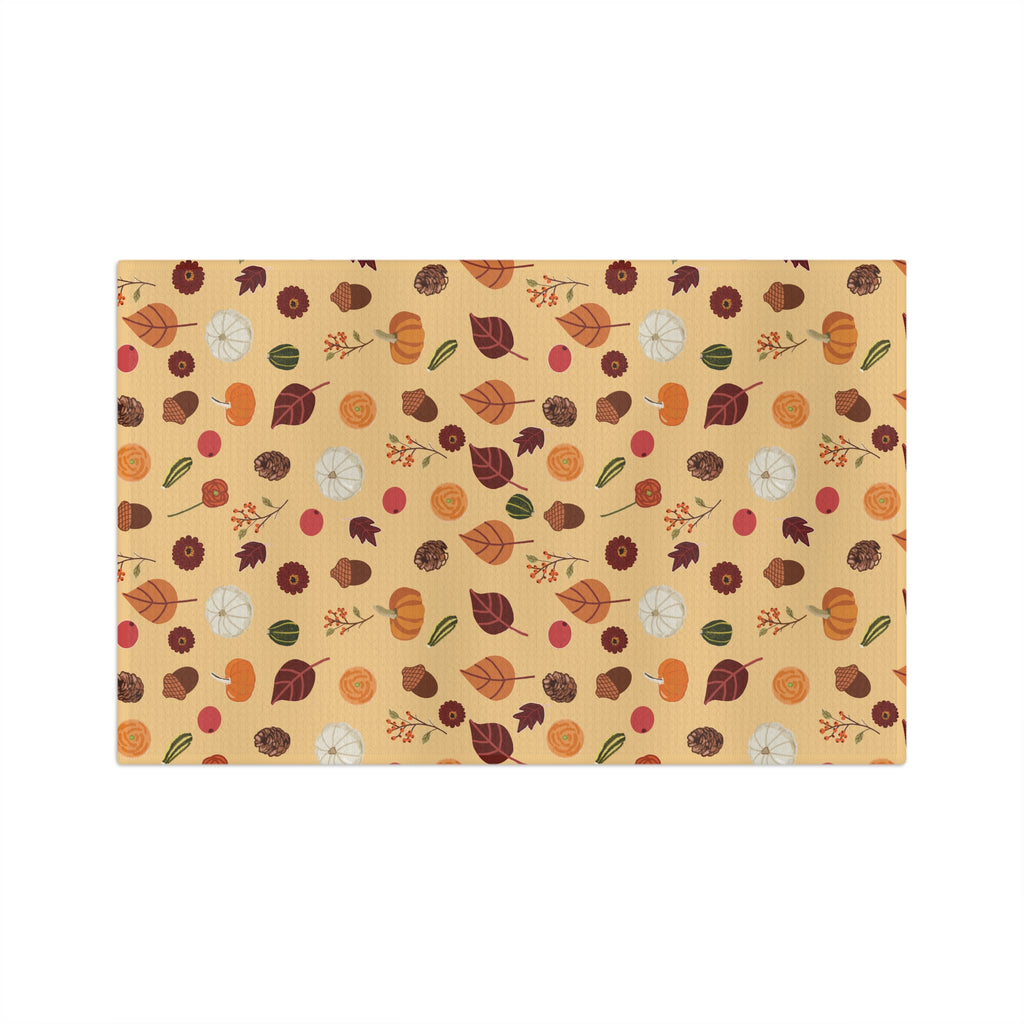 Autumn Leaves, Acorns and Pumpkins Hand Designed Microfiber Tea Towel