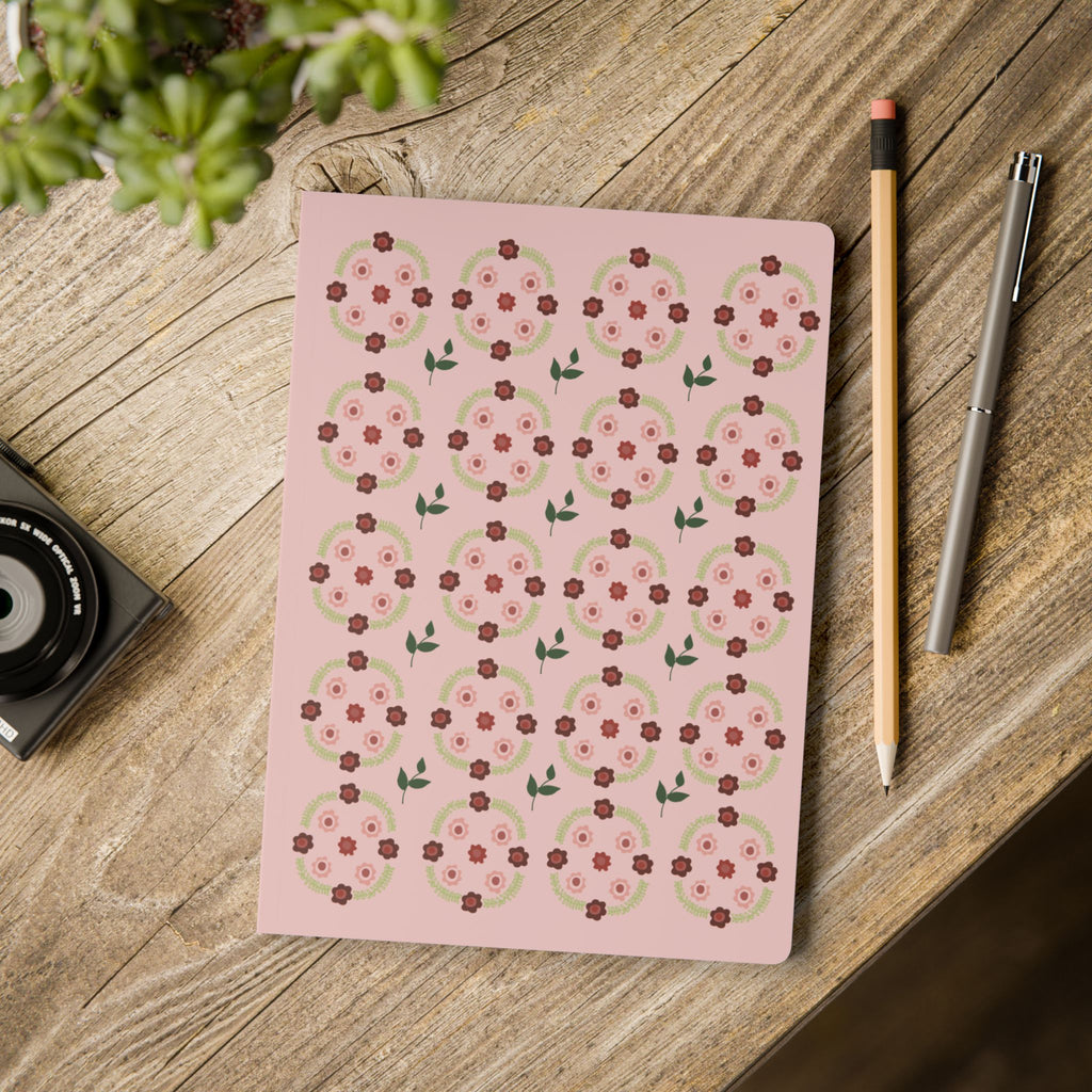Pink Floral Pattern Softcover Journal | Rose Motif Notebook