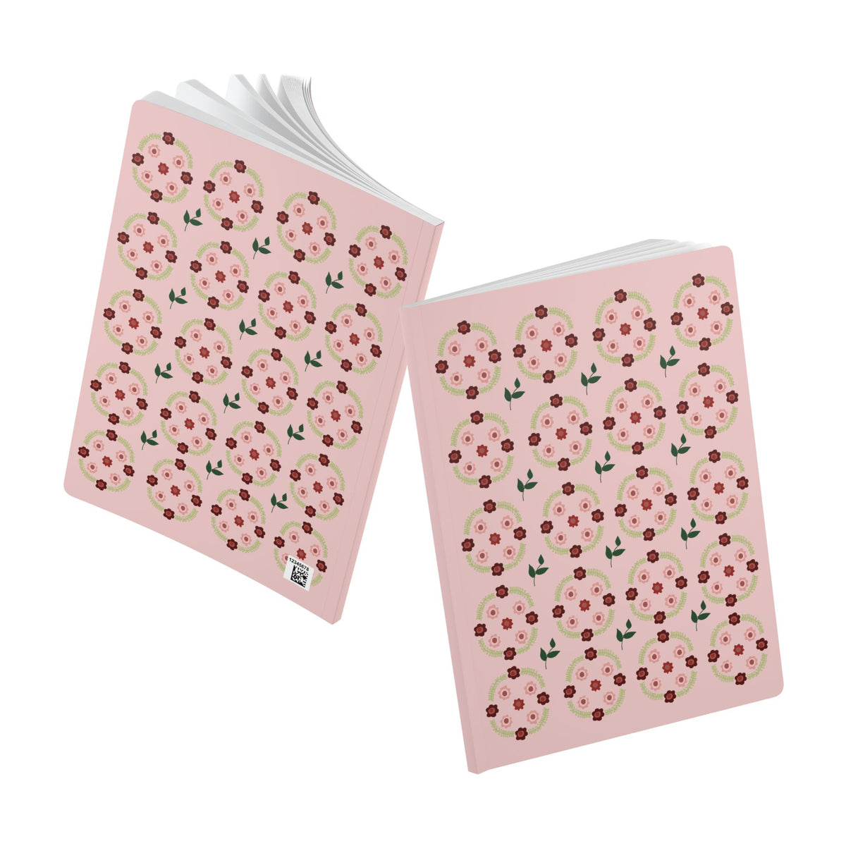 Pink Floral Pattern Softcover Journal | Rose Motif Notebook